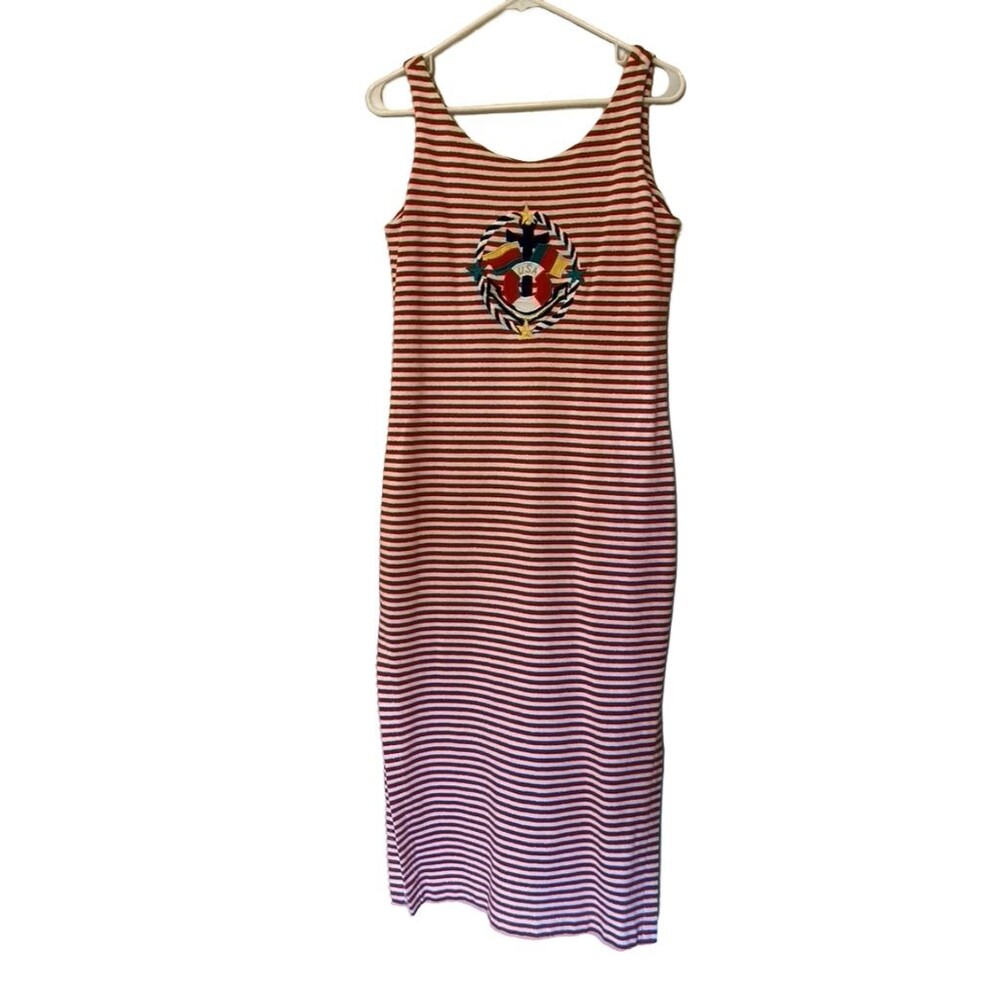 Deborah Laws Red/White Sleeveless Striped Dress With Sailor Motif - size L